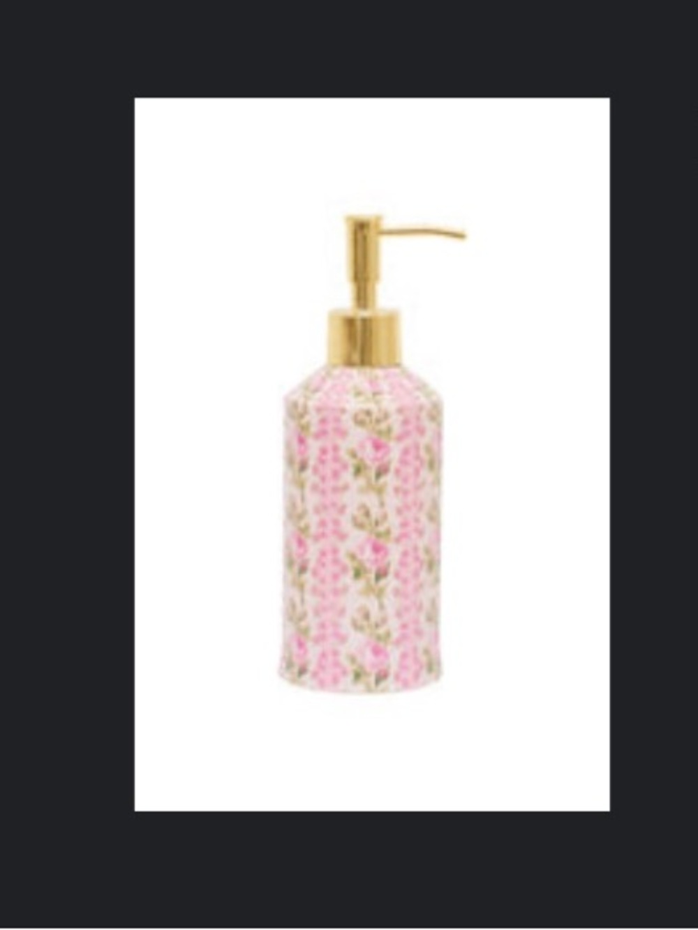 LoveShackFancy Pink Floral Ceramic Soap Dispenser with Gold Pump